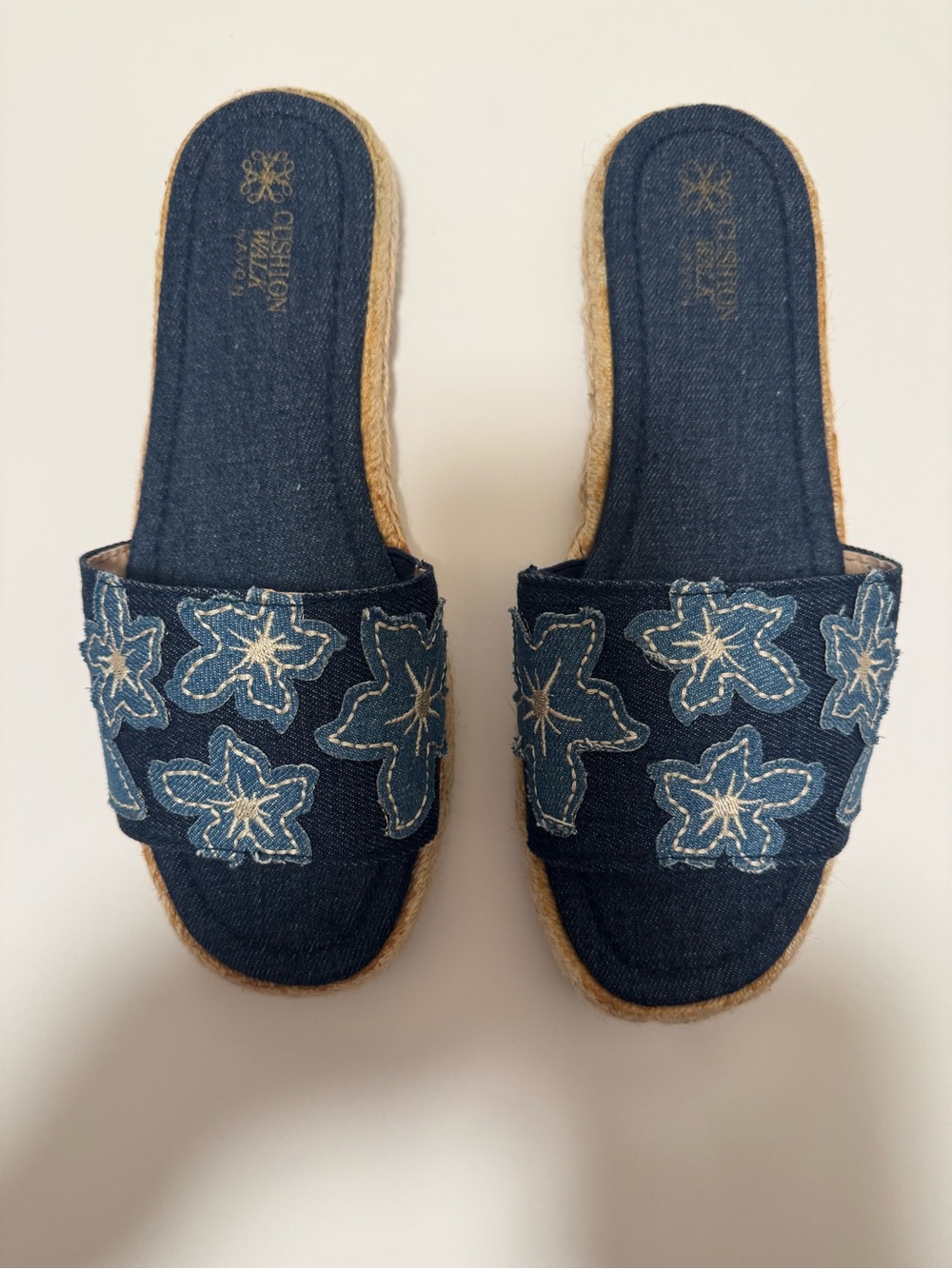 Avon Cushion Denim Espadrilles-Size 9-New Without Box Slide Sandals